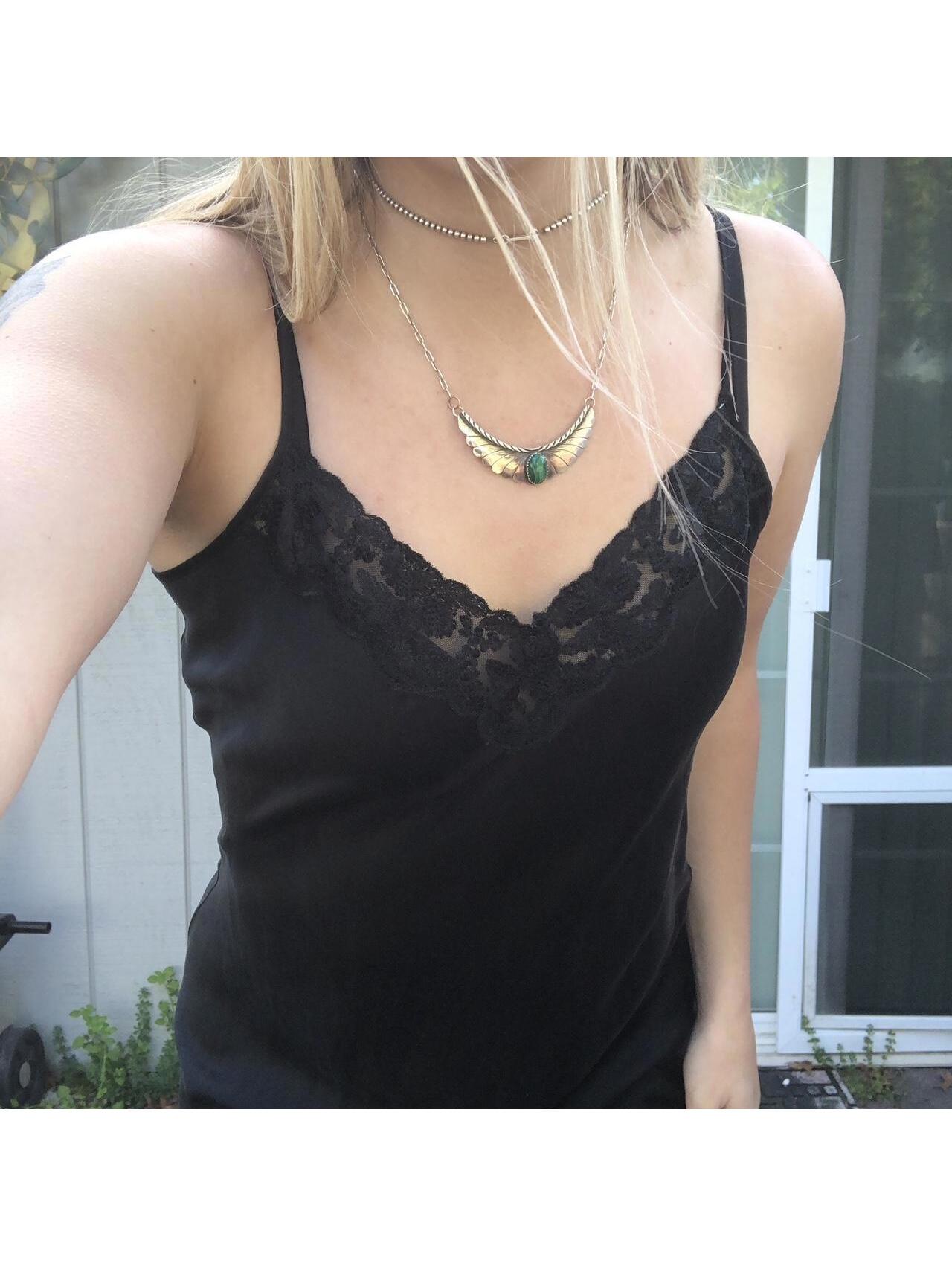 Vintage 90s Onyx Black Silk Long Slip Dress Lace Morgan Taylor Sz S